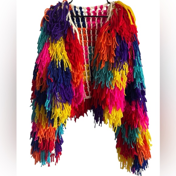 Akira Before I Love U Colorful Fringe Jacket Cardigan Oversized Size Medium - Picture 5 of 10